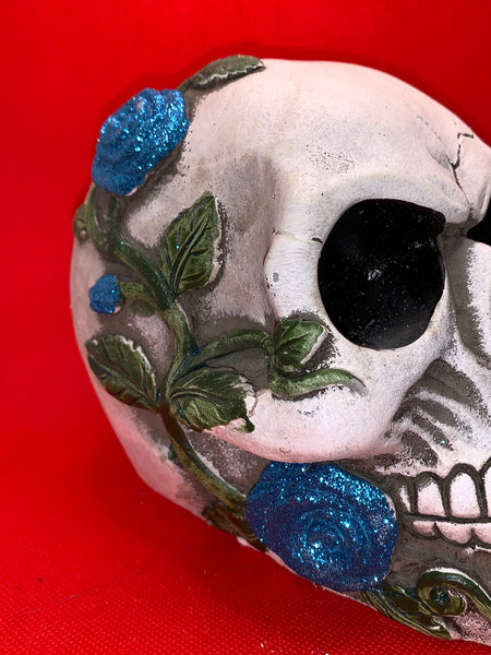 Blue Roses Sugar Skull | Large 🏴‍☠️